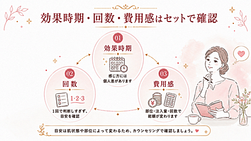 効果時期・回数・費用感をセットで考える図
