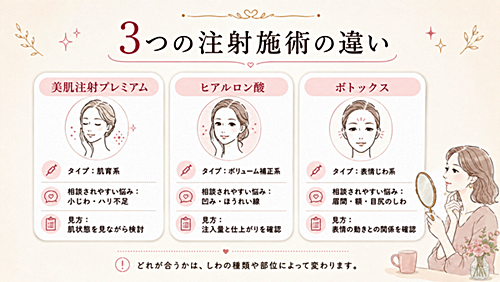 美肌注射プレミアム、ヒアルロン酸、ボトックスの違い